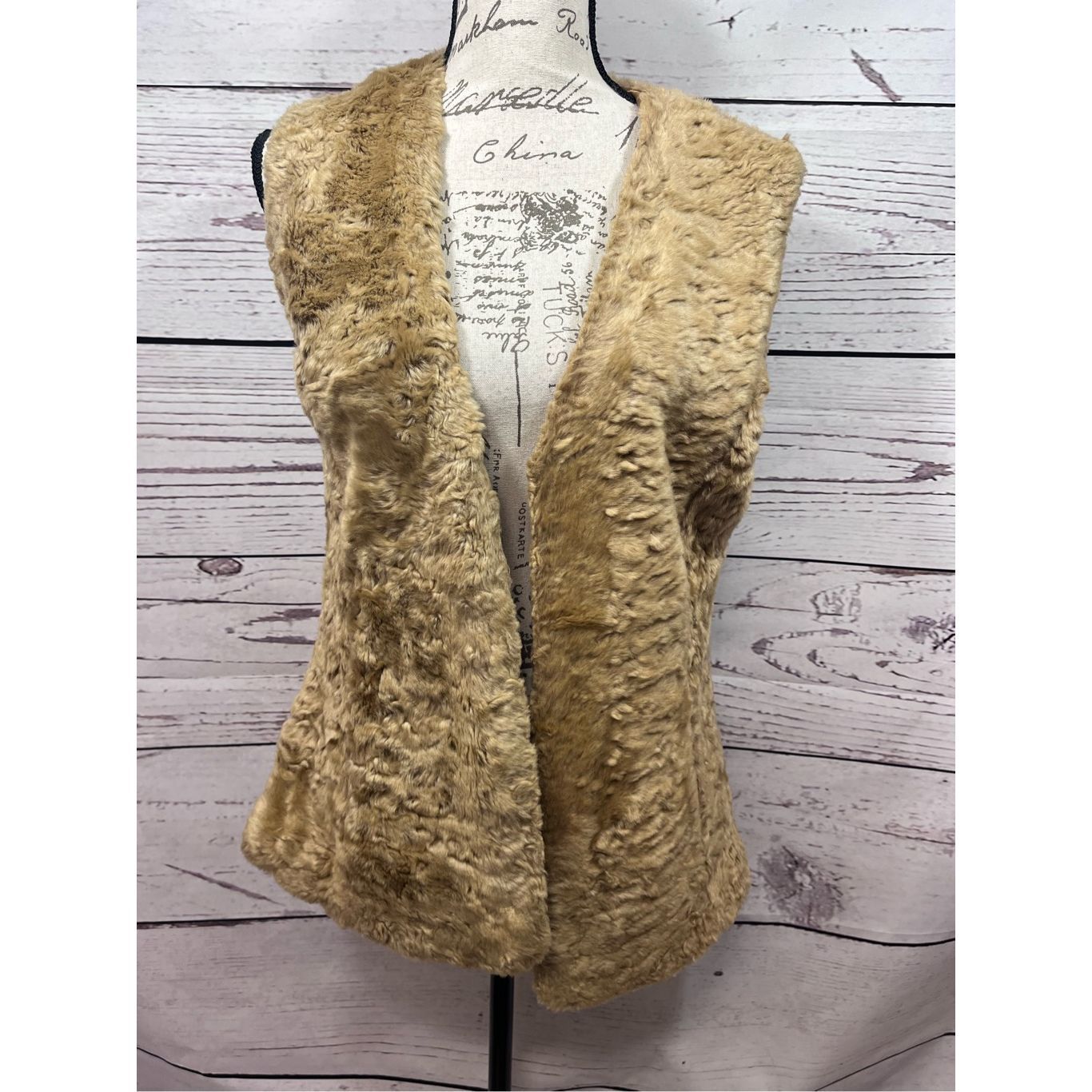 Ashley B Bernardo Small Tan Faux Fur Vest With Clasp